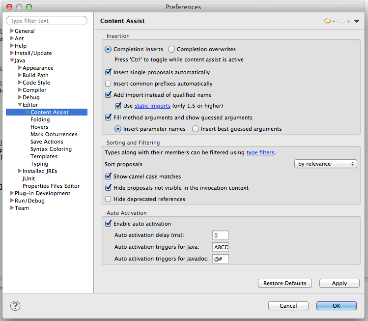 Content Assist Settings